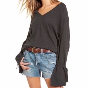 Treasure & Bond Gray Bell-Sleeve V-Neck Sweater